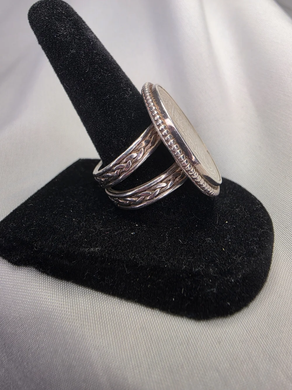 2 Mohurs coin of Nepal Statement Ring Sterling Silver Sz 7.5